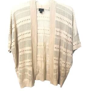 WORTHINGTON OPEN-FRONT SWEATER 3/4 RAGLAN SLV, WOMENS, M, CREAM WITH PINK HUE